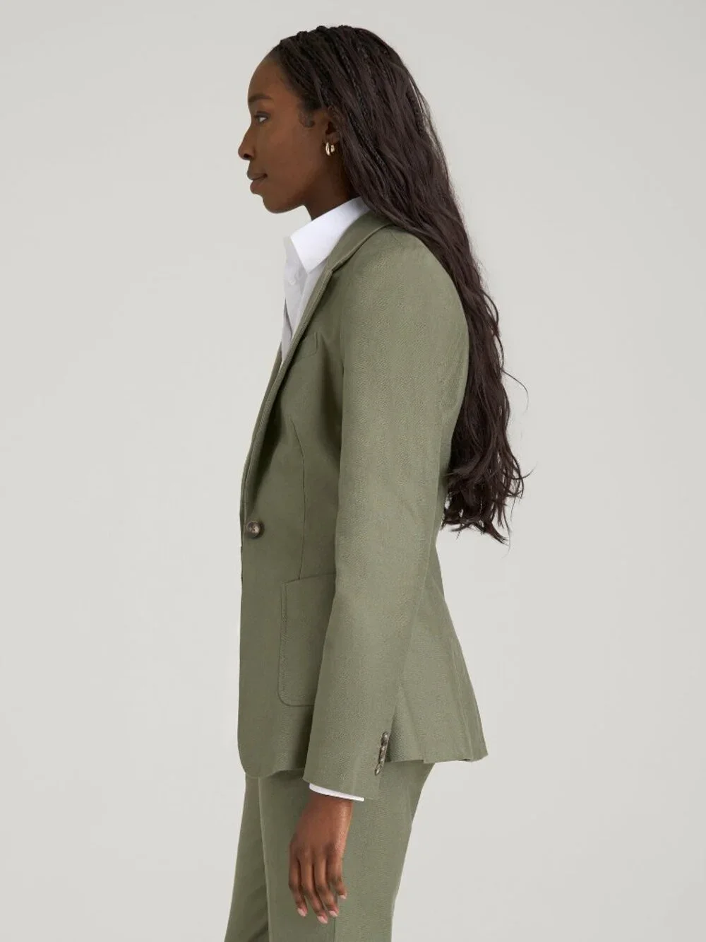 American Tall Slim Fit Linen Blend Blazer for Tall Women in Olive Size 1010 / Ta